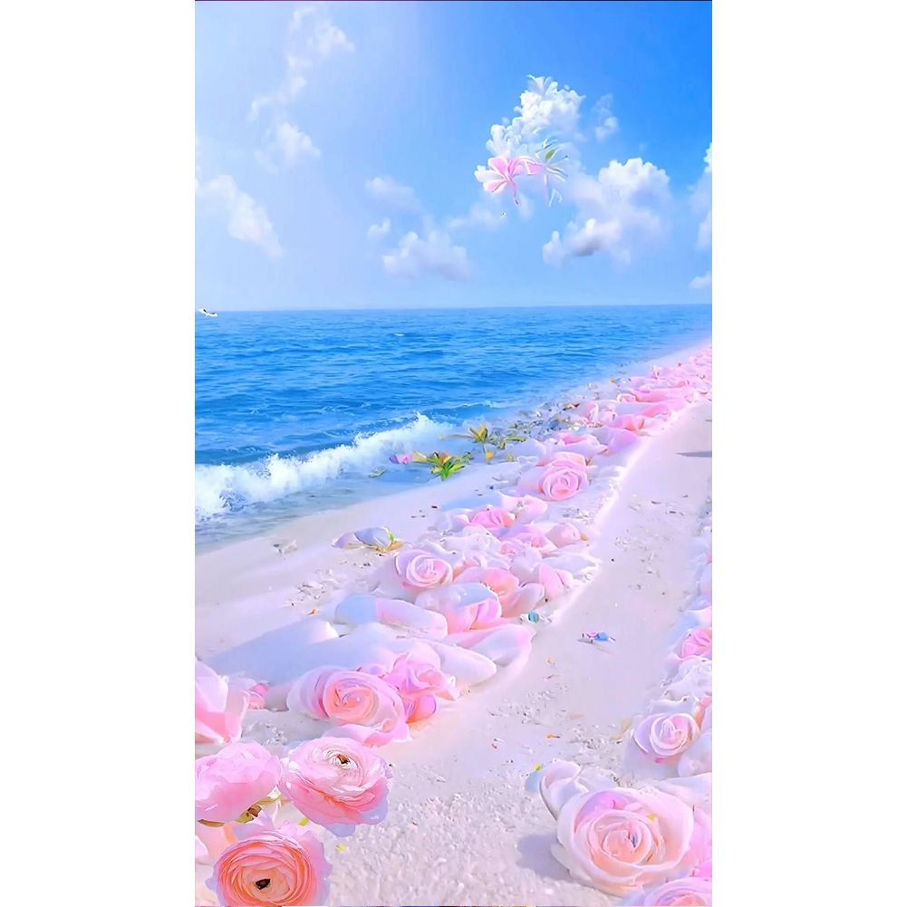 

Pink Rose Beach - Round Drill Diamond Painting - 40*70CM (Big Size), 501 Original