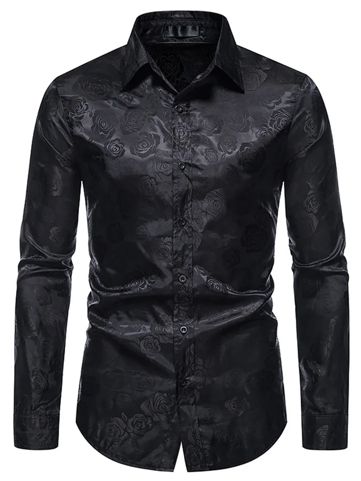 Men's Satin Silk Shirt Prom Shirt Graphic Turndown Silver Black Gold Wine Navy Blue Wedding Party Long Sleeve Button-Down Clothing Apparel Silk Luxury Shiny