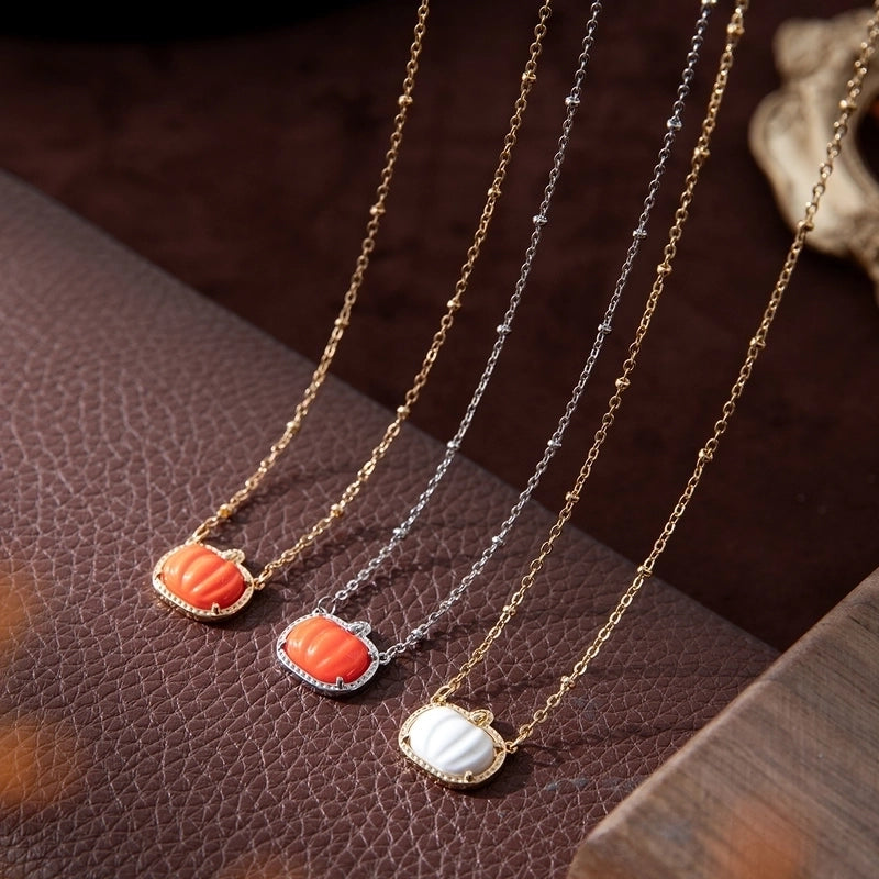 Copper Gold Plated Inlay Pumpkin Skull Resin Jewelry Set