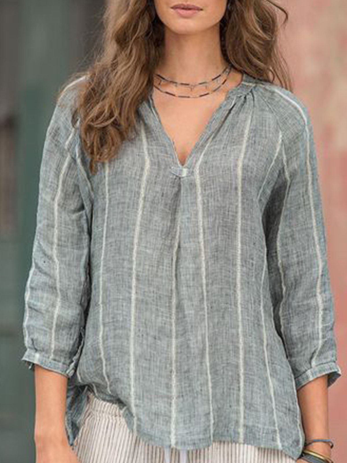Light Gray Cotton-Blend Casual Shirts & Tops