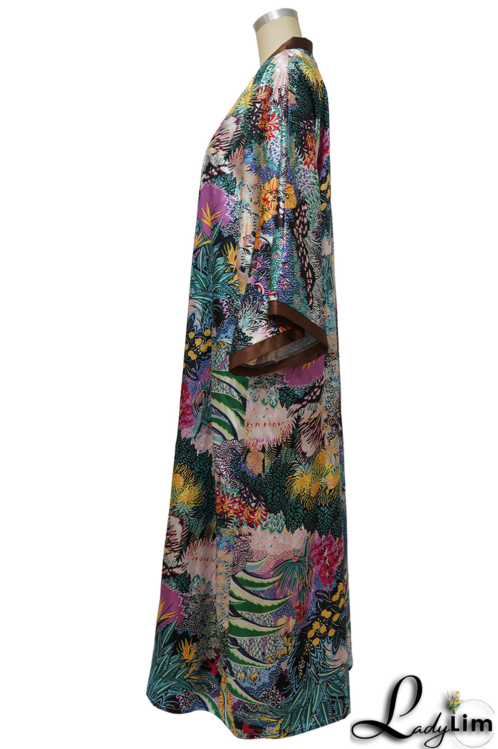 Black Fashion Print Patchwork Cardigan Collar Outerwear(Without belt)