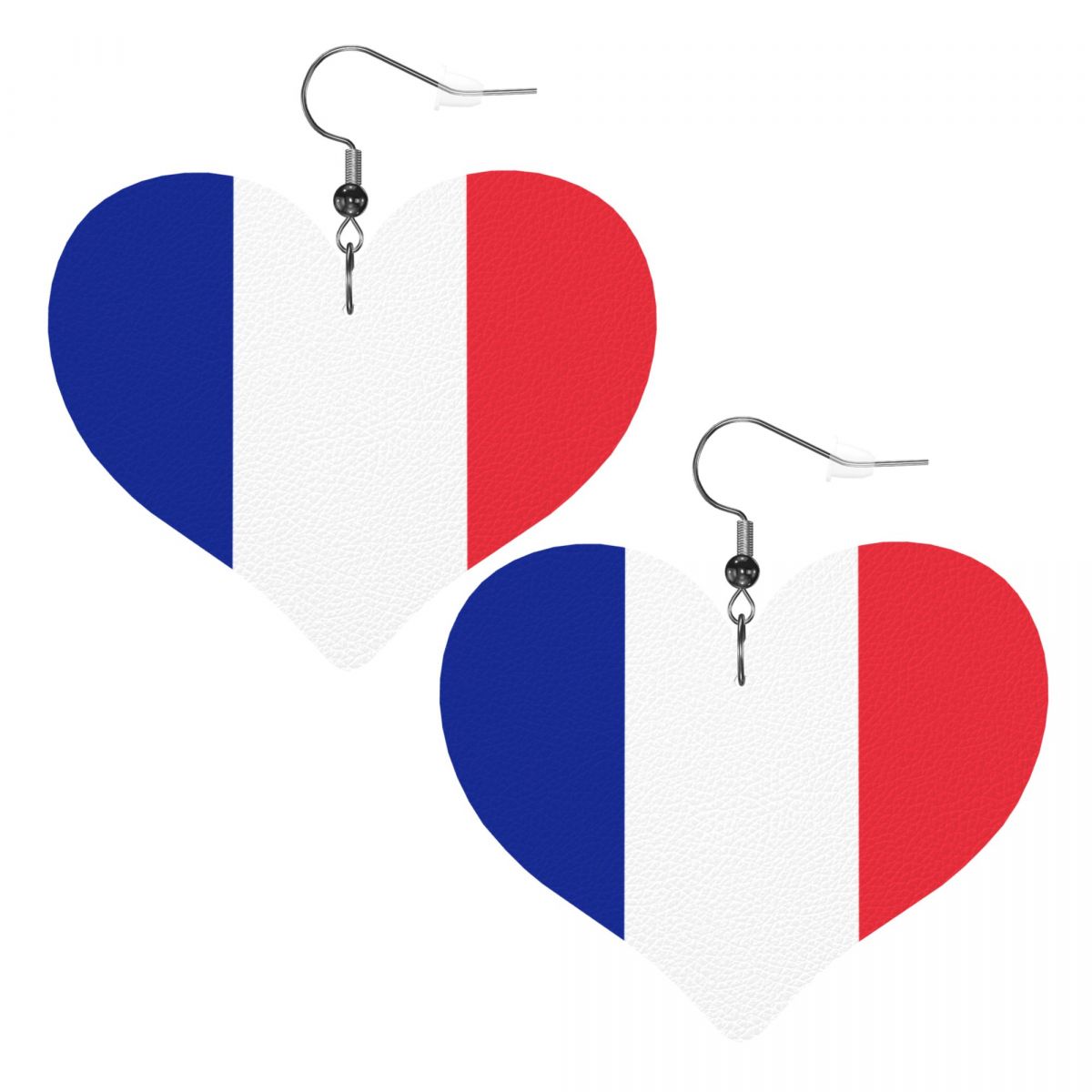 France Flag Printed Heart Drop Earrings