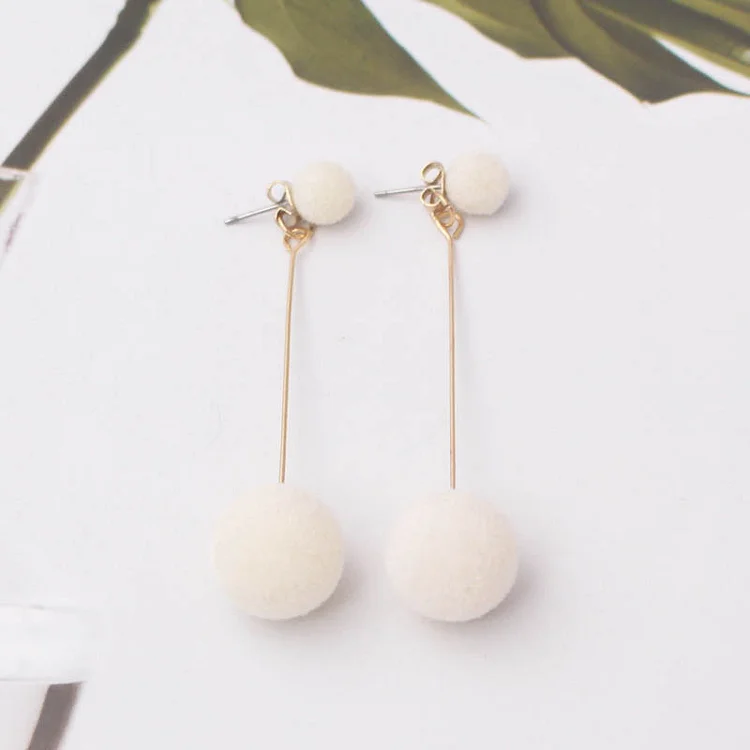 New Artificial Hair Ball Drop Earrings for Women Winter Fashion Round Long Tassel Earrings Statement Red Black Ear Jewelry