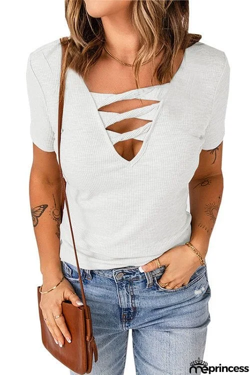 Strappy Hollow Neck Knit T Shirt