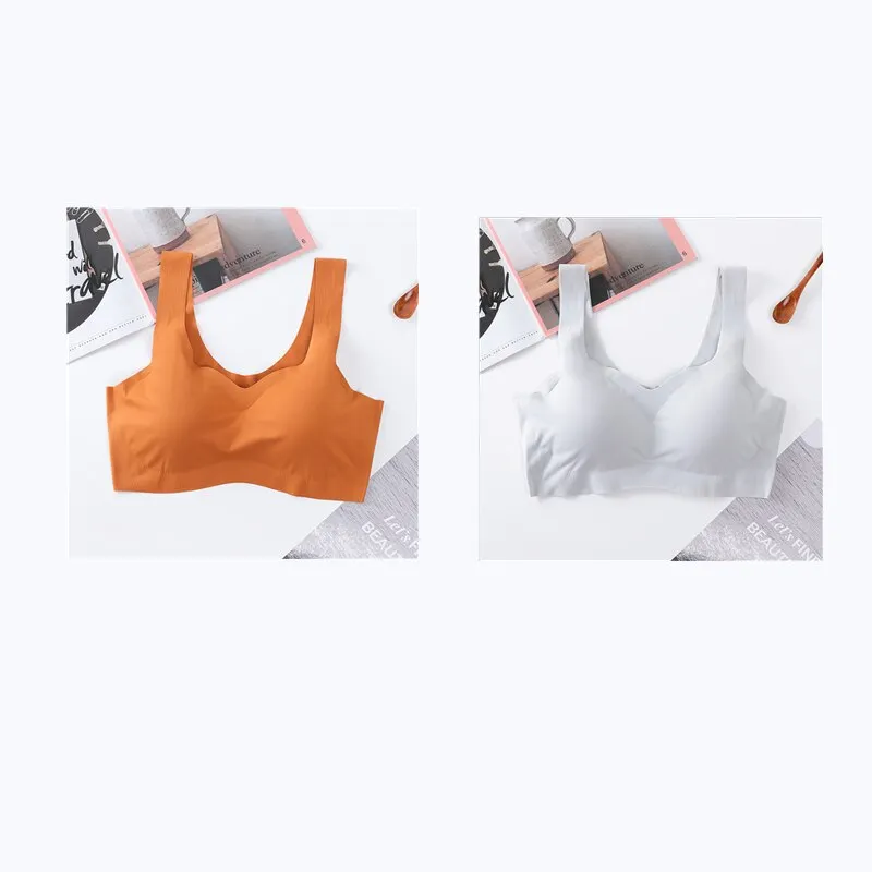 2PCS Ice Silk Bras Seamless Women Soft Thin Push Up Underwear Lingerie Sleep Vest Top Chest Padded Bralette топ Soutien Gorge