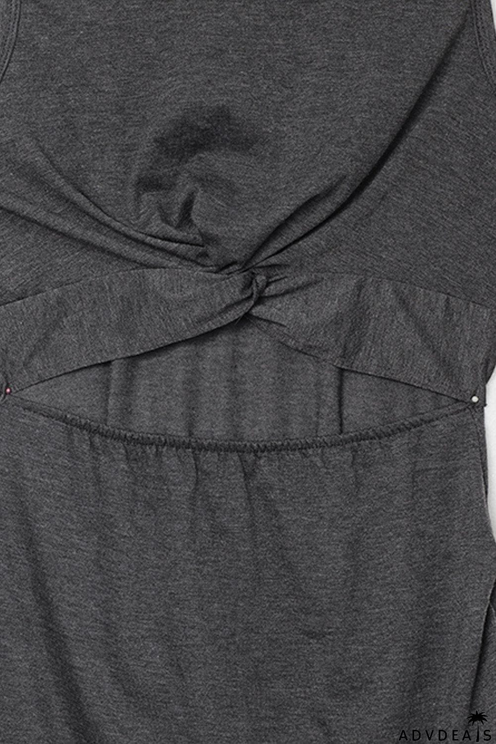 Burgundy Crew Neck Sleeveless Twist Hollow-out Bodycon Mini Dress