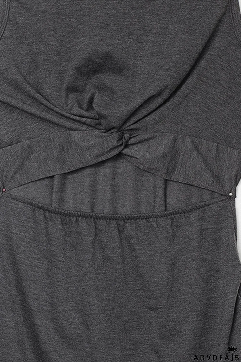 Burgundy Crew Neck Sleeveless Twist Hollow-out Bodycon Mini Dress