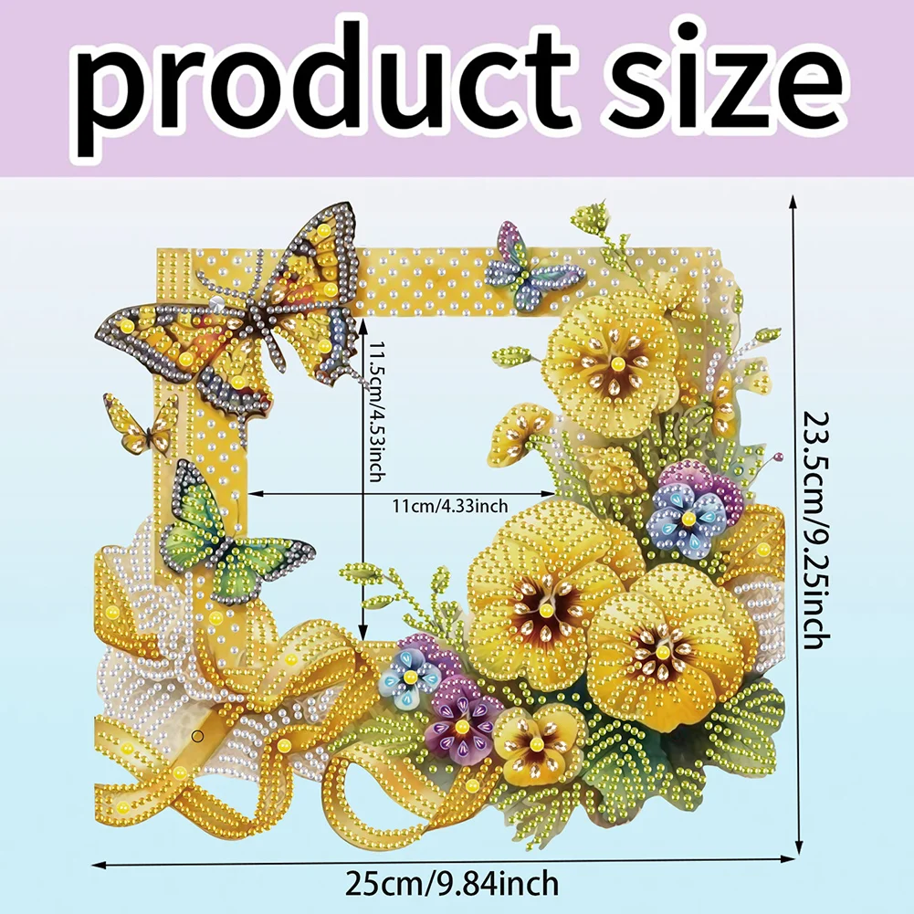 5D DIY Yellow Flower Butterfly Acrylic Special Shape Diamond Painting Picture Frame