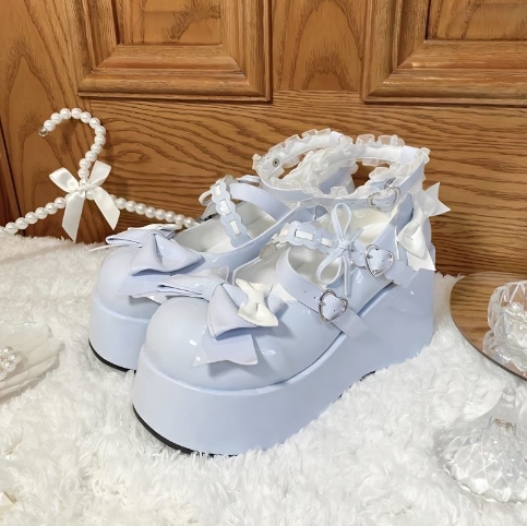 Thepearlpad Women's Lolita High Heels Chunky Heel Sandals Mary Jane PU Leather Shoes Retro Thick Sole Party Bowknot Summer