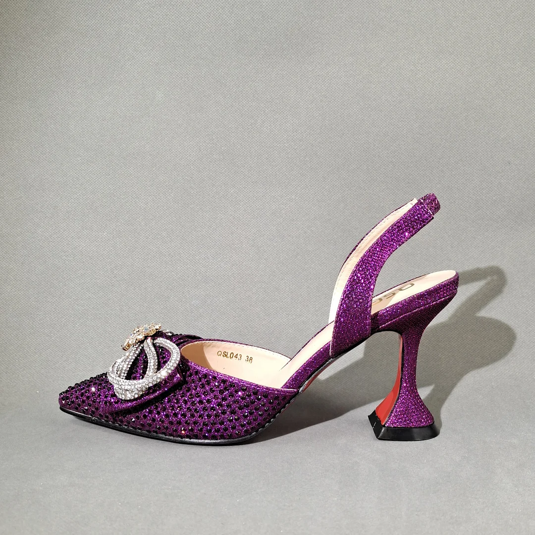 QSGFC 2022 Popular pointed Full of diamonds and shiny shoes with bags, banquet shoes and bags, and friends party shoes with bags