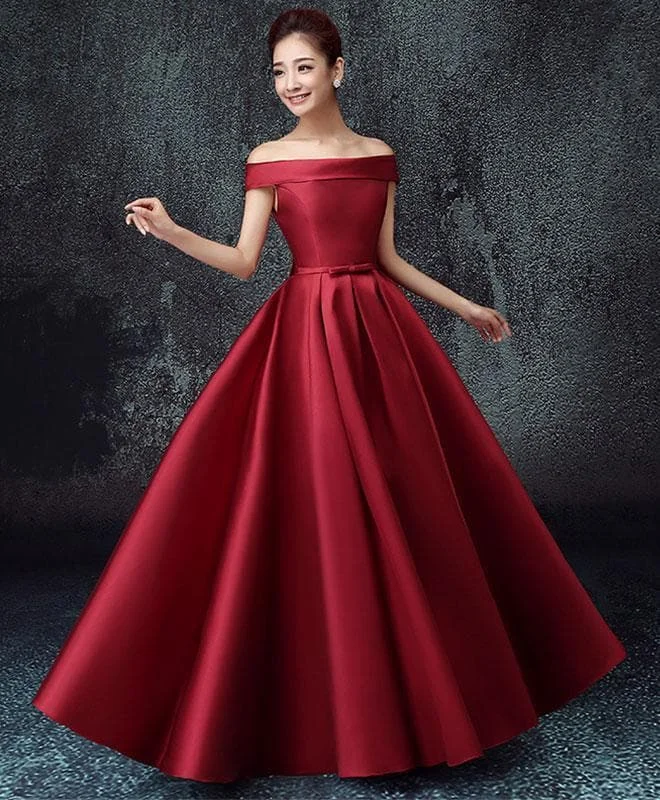 Elegant A Line Satin Off Shoulder Long Prom Dress