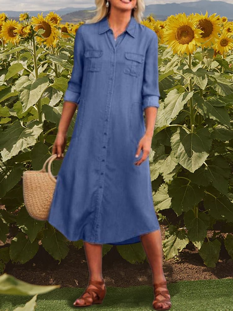 Denim Multi-pocket Elegant Casual Dress