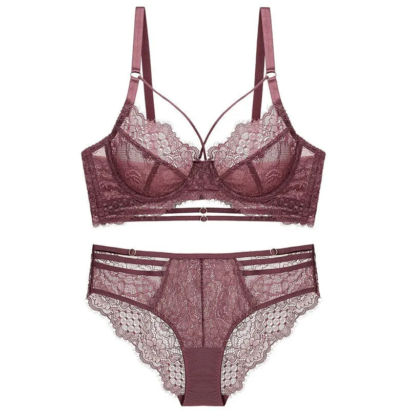 Confortable Ultra Thin Bra Set Ensemble Lingerie Femme Sexy Underwire Bra Underwear Plus Size Women's Underwear Bra & Brief Sets