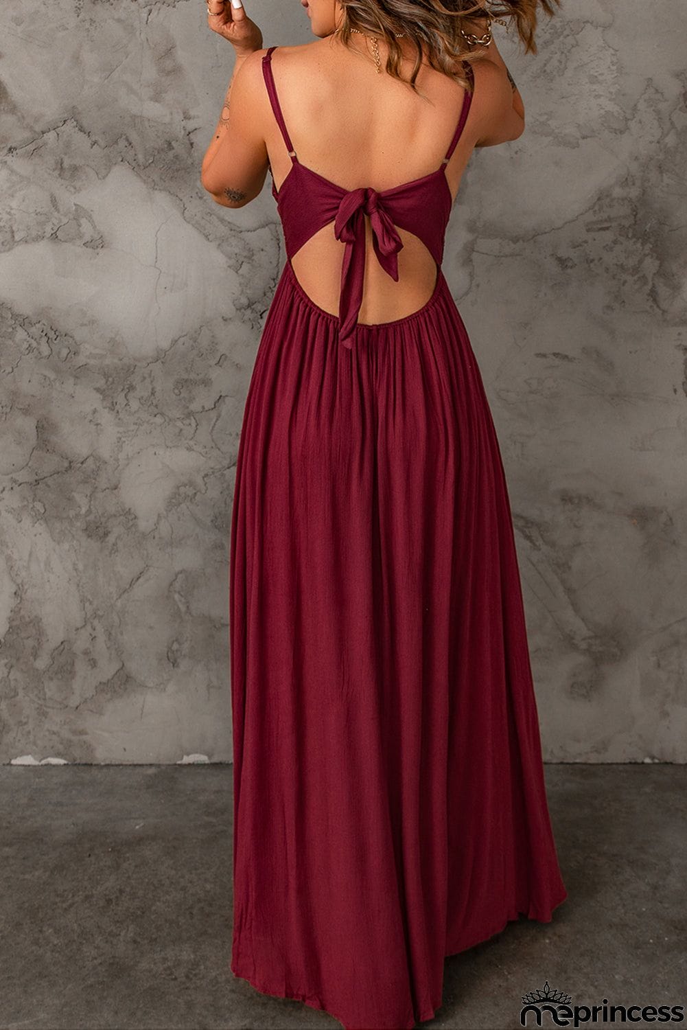 Lace Crochet Bow Knot Backless High Waist Maxi Dress