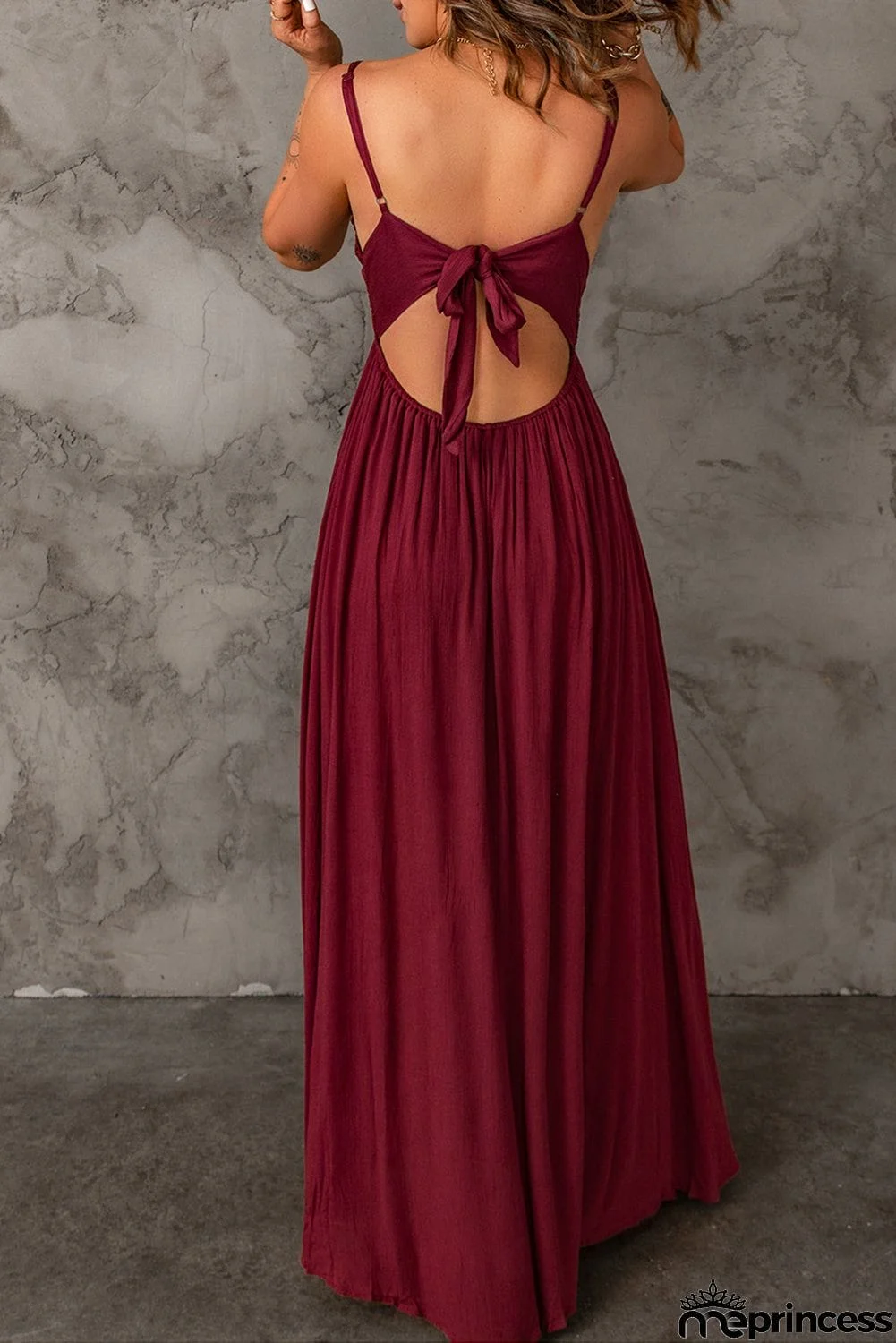 Lace Crochet Bow Knot Backless High Waist Maxi Dress