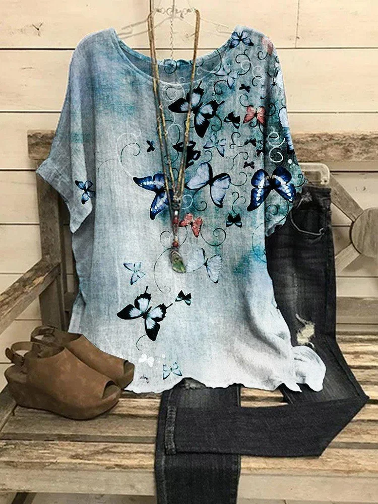 Women's Retro Butterfly Art Casual Top