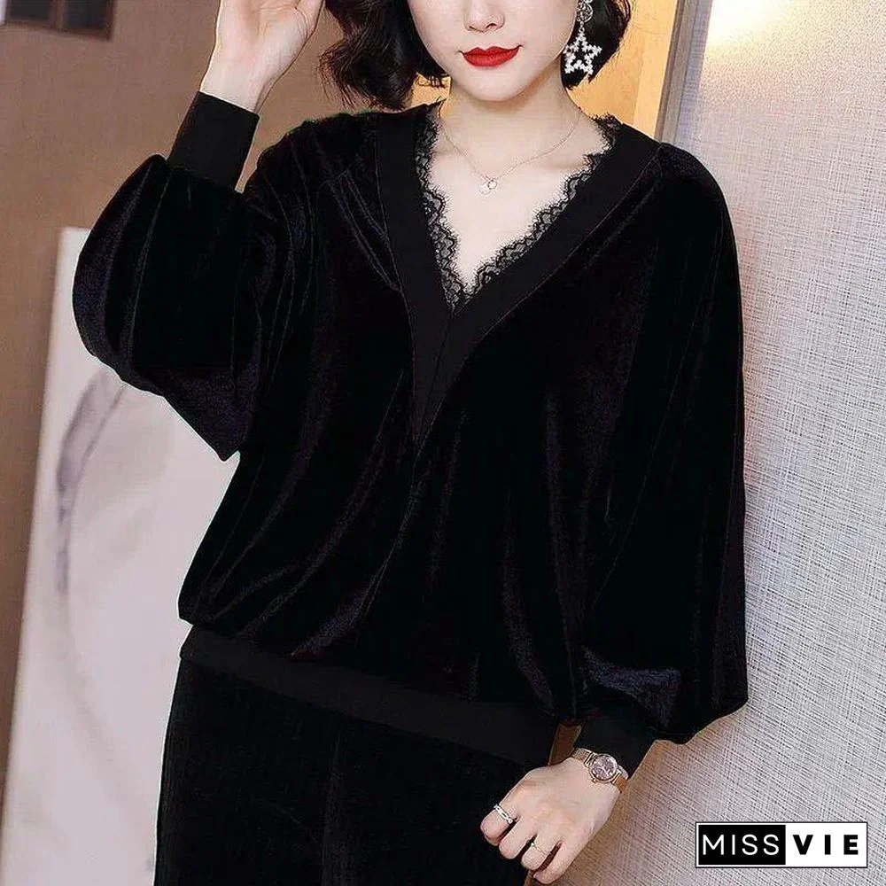Lacework V Neck Flannelette Top