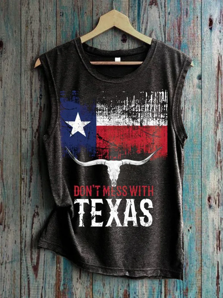 Comstylish Don't Mess with Texas Bull Skull Tank Top