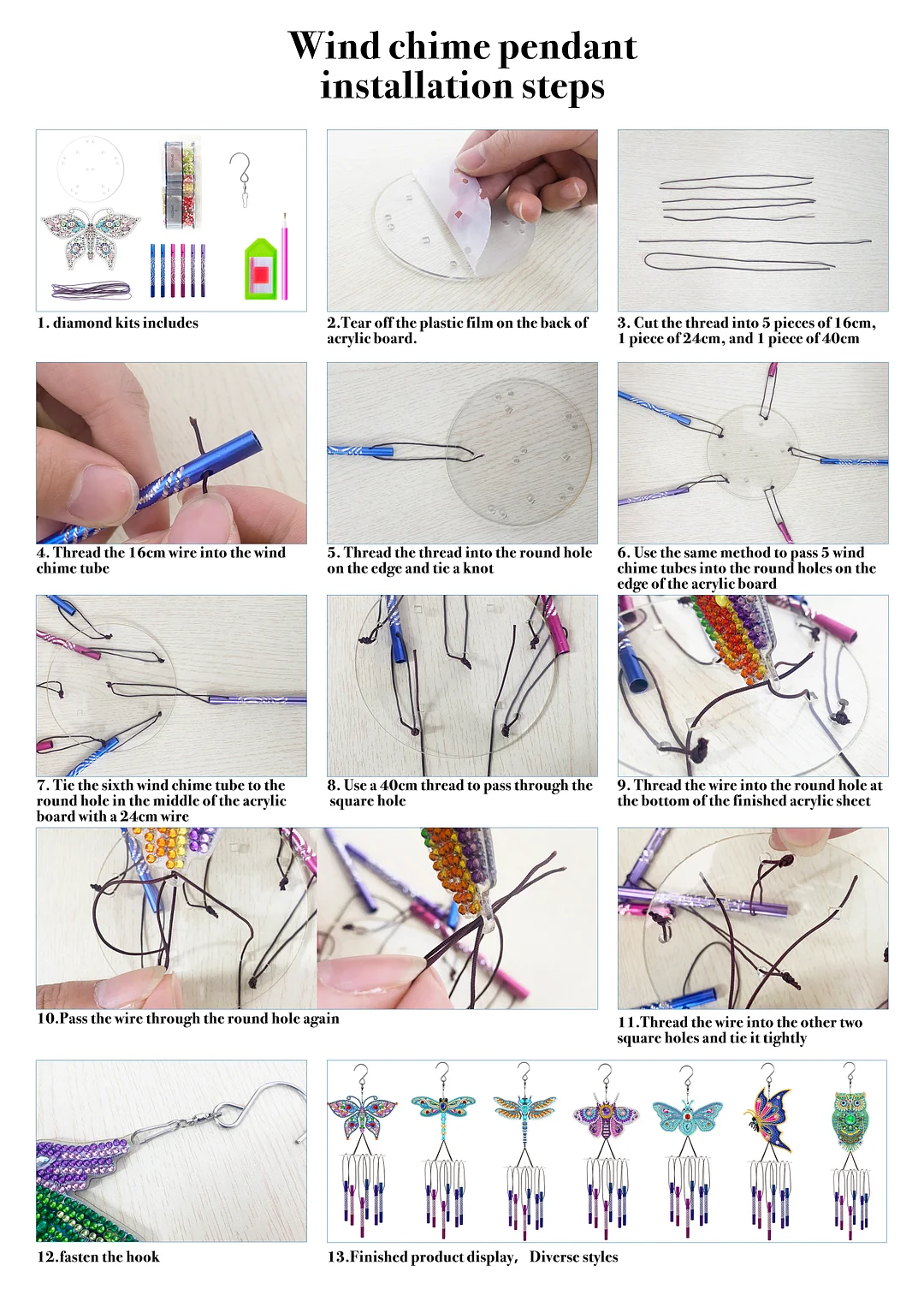 DIY Diamond Animal Wind Chime Pendant