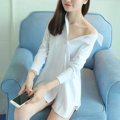 White Collar Shirt Women Chemise Blanche Femme Oversize Long Sleeve Blouse Casual Autumn Korean Button Up Tops Blusas
