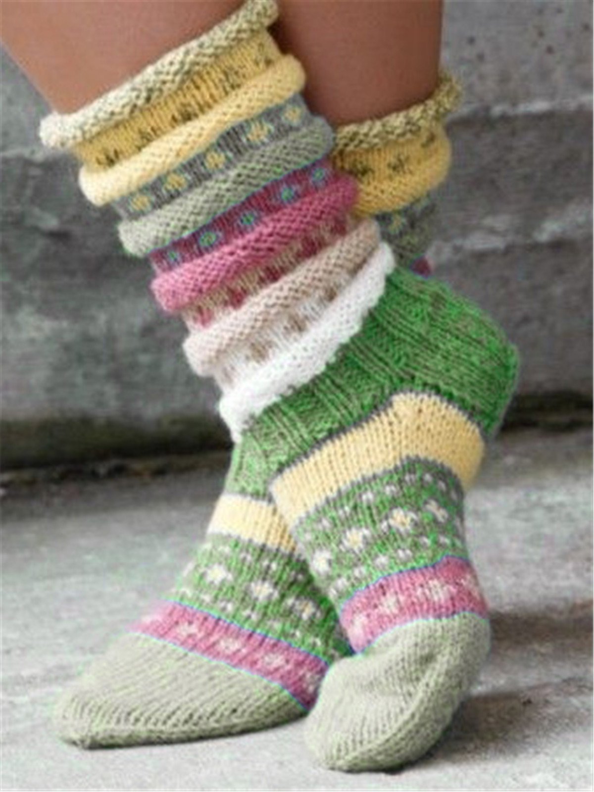 Casual Green Vintage Knit Fuzzy Socks