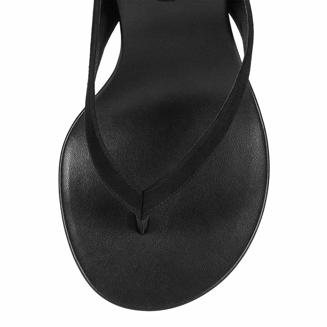Black Vegan Suede Open Toe Wedge Heel Platform Flip Flops for Women