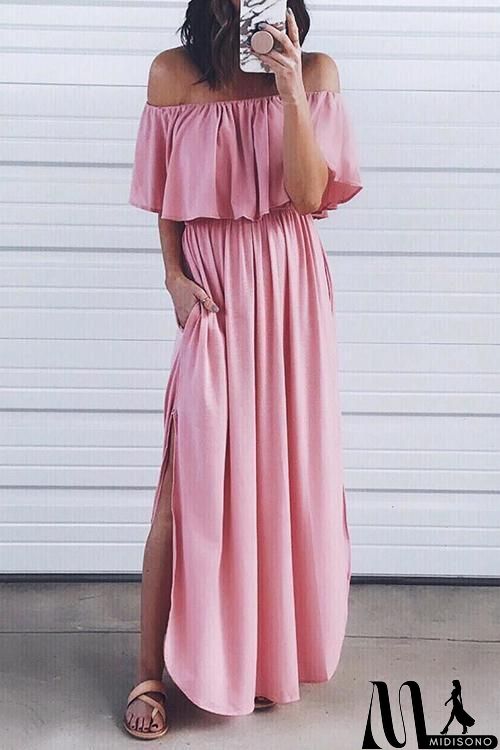 MidiSono - Off Shoulder Side Slit Maxi Dress