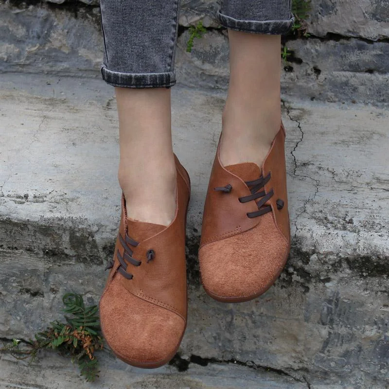 Nubuck Leather Women Loafers Casual Slip On Shoes Flats Brown