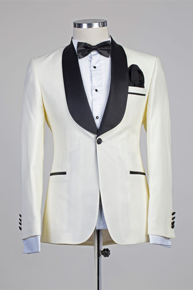 Bellasprom Ivory One Button Slim Fit Wedding Suits with Black Lapel Bellasprom