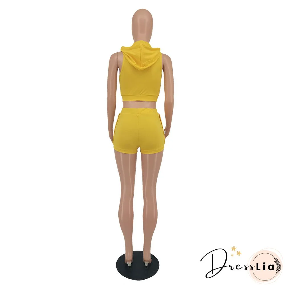 Casual Hooded Zipper Tops Biker Shorts Tracksuits