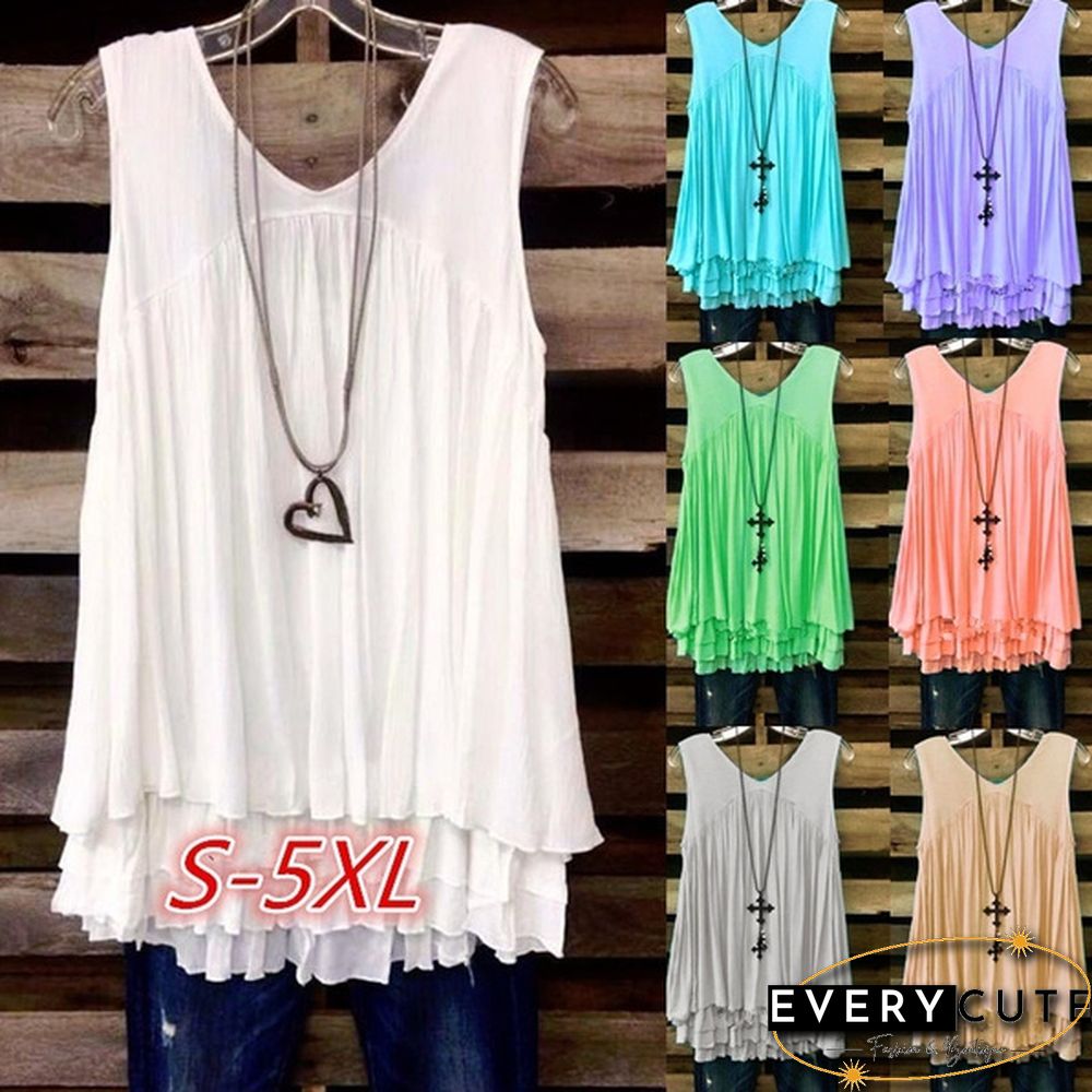 Women's Fashion Sexy Casual Solid Color Sleeveless Tank T-Shirt Top