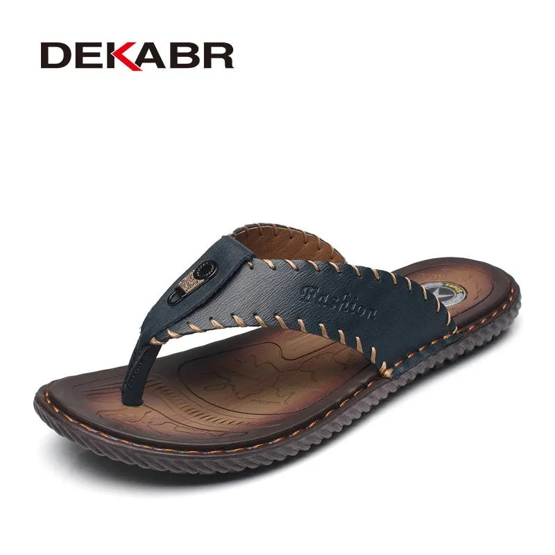 DEKABR Brand Leather Summer Men Slippers Beach Sandals Comfort Men Casual Shoes Fashion Men Flip Flops Hot Sell Footwear