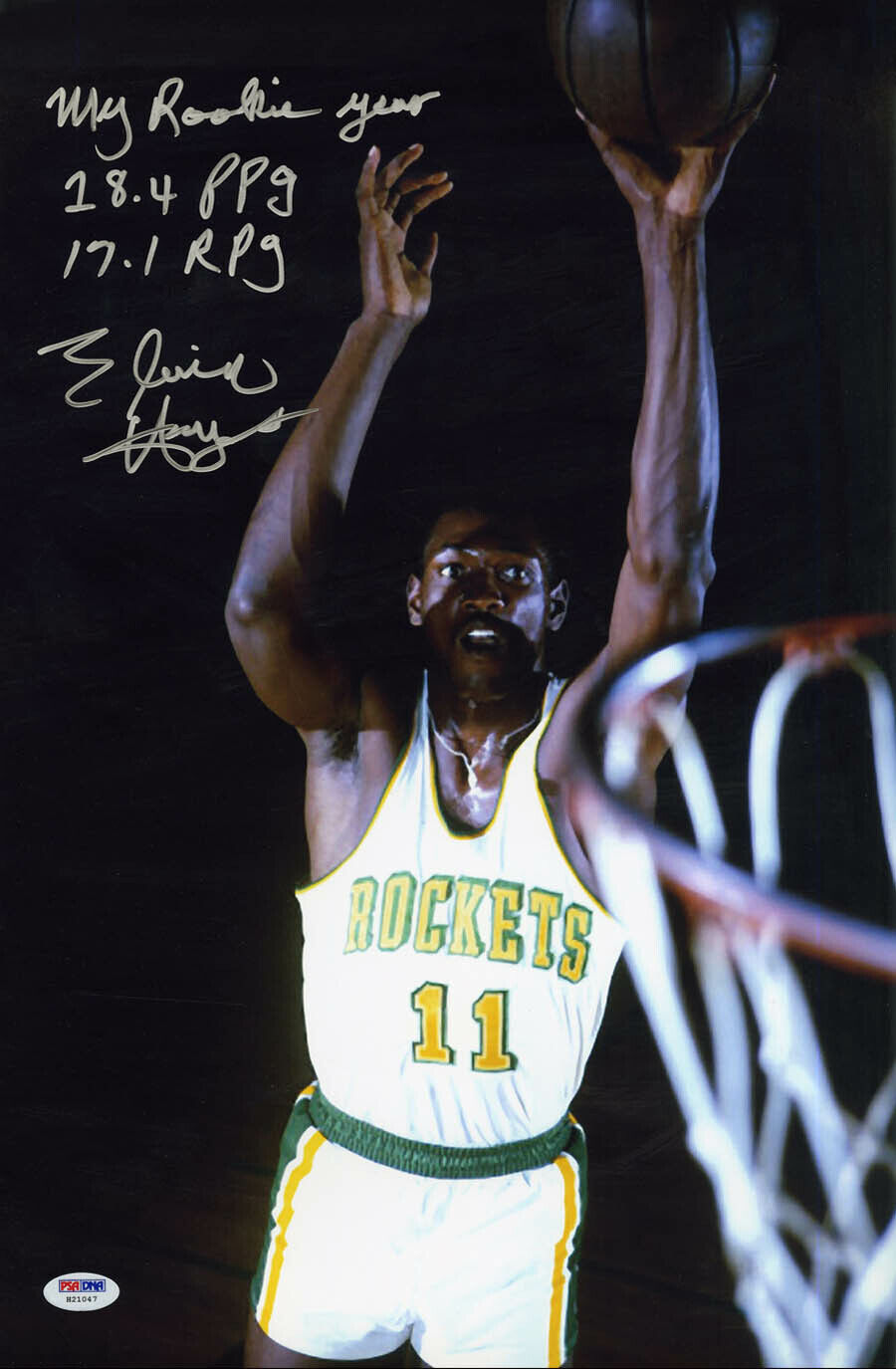 Elvin Hayes SIGNED 12x18 Photo Poster painting Big E Rookie Stat PPG Rockets PSA/DNA AUTOGRAPHED