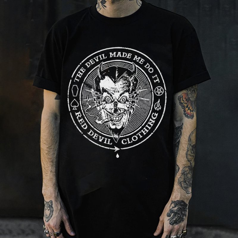 UPRANDY Devil letter print casual black T-shirt designer -  UPRANDY