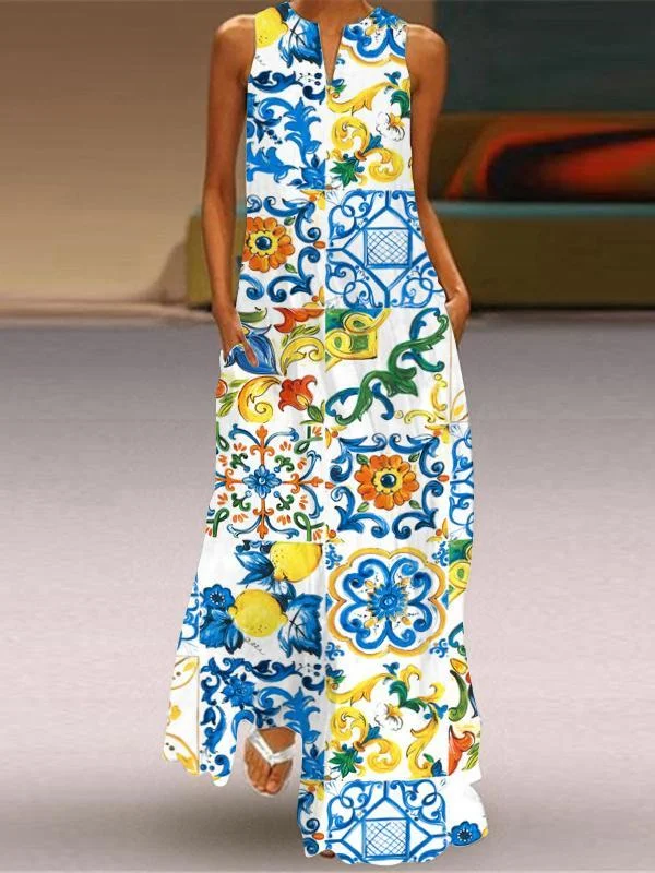 Women Half Sleeve V-neck Solid Color Dress