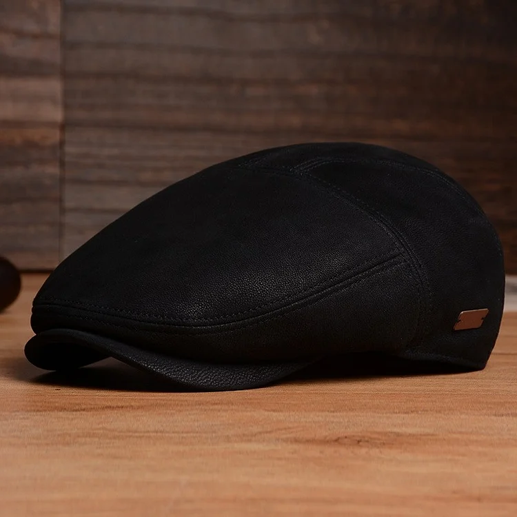 Premium Vintage LEATHER Berets - Black