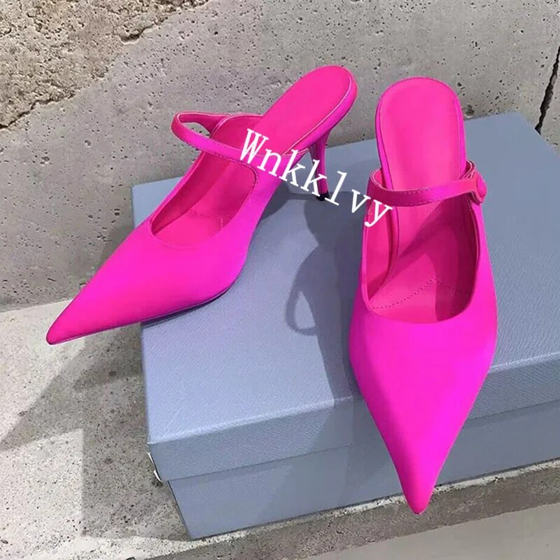 VCshoes Women Silk Satin Pointed Toe Pumps Shallow Mouth Thin High Heels Single Shoes Ladies Party Dress Shoes