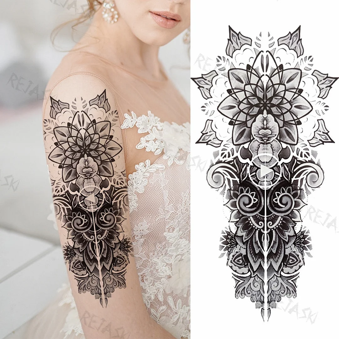 Big Compass Lion Temporary Tattoos For Men Foreearm Women Adults Wolf Tiger Skull Rose Owl Eye Fake Tattoo Sticker Tatoos