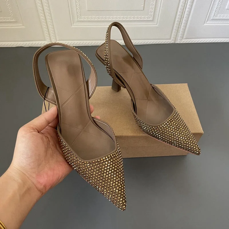 SUOJIALUN 2022 New Brand Women Slingback Shoes Fashion PVC Transparent Ladies Elegant Sandals Thin High Heel Pointed Toe Mules S