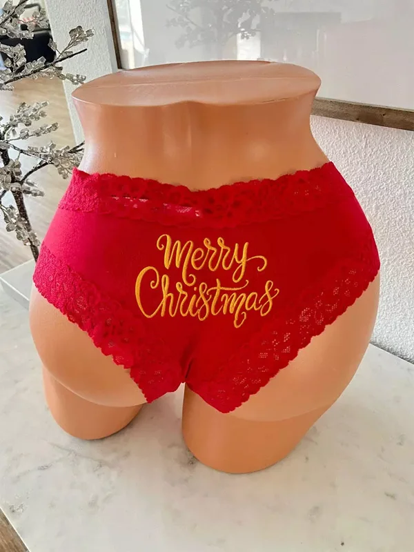 Lace Panel Merry Christmas Panties