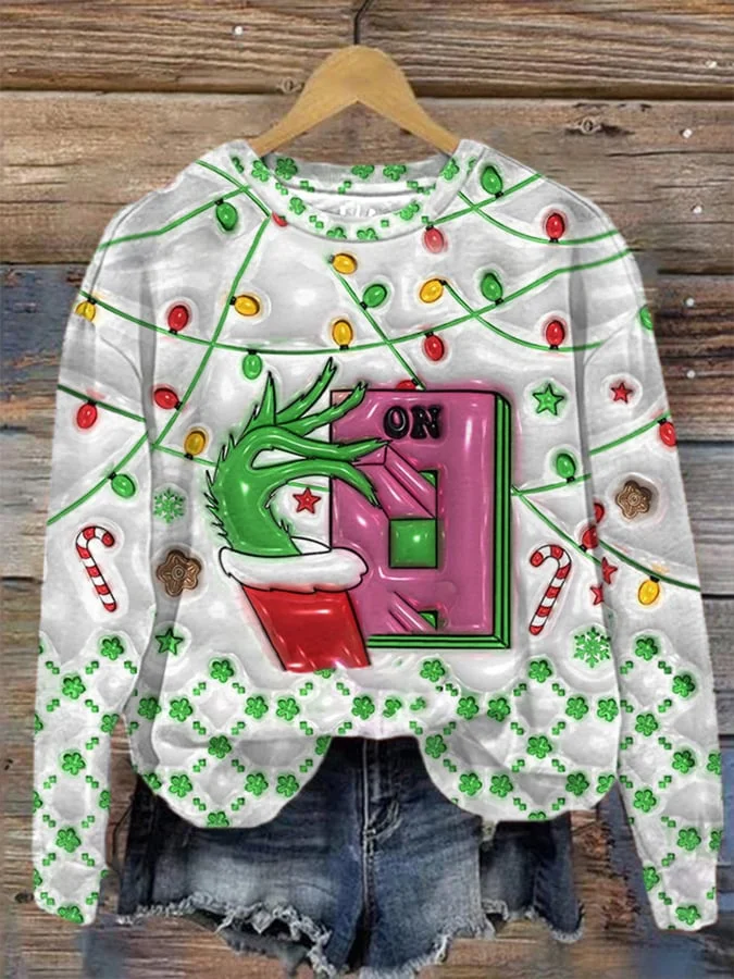 Women's Vintage Christmas Grinch Print Sweatshirt