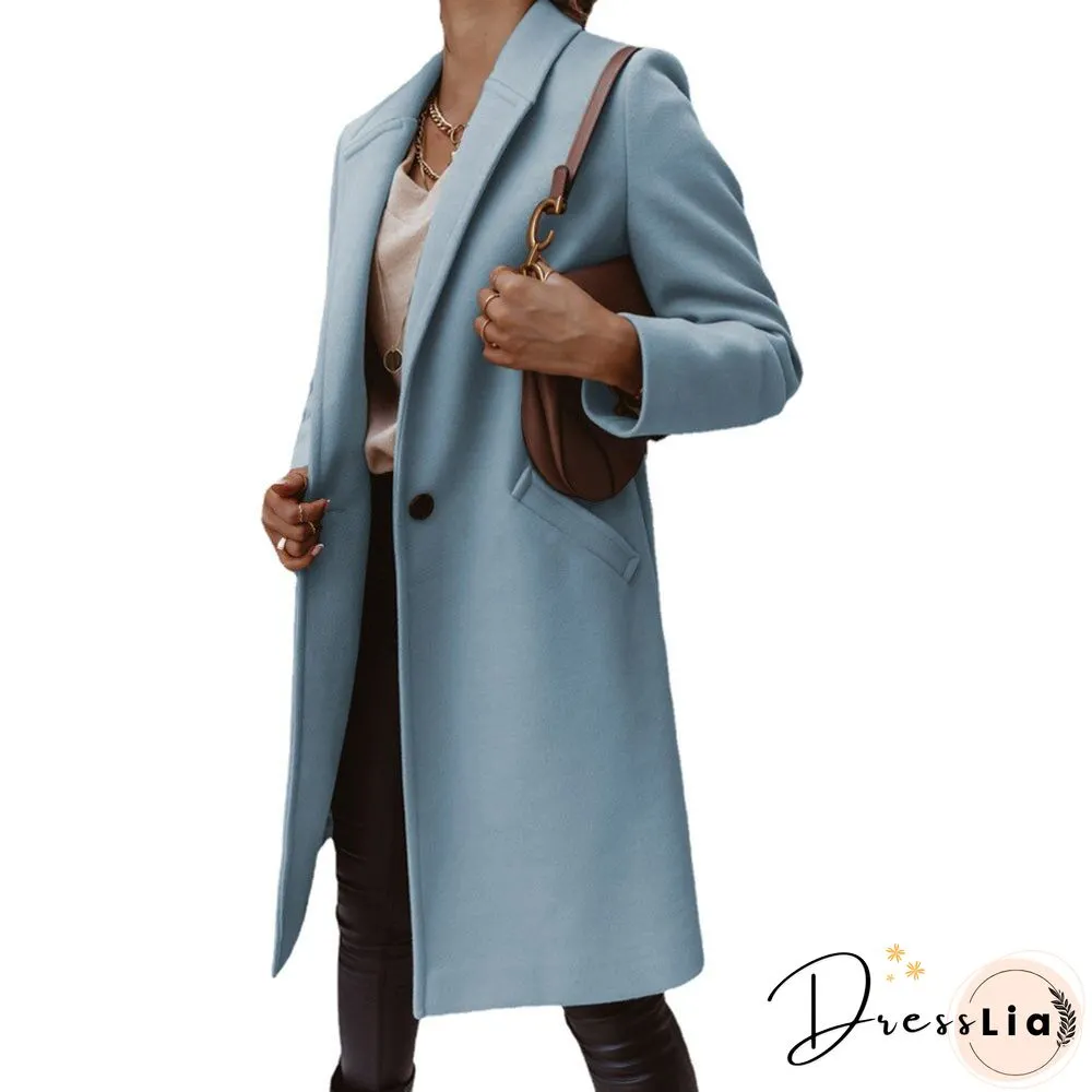 New Autumn And Winter Solid Color Lapel Mid-length Button Woolen Coat Women's Coat Winter Jacket Women