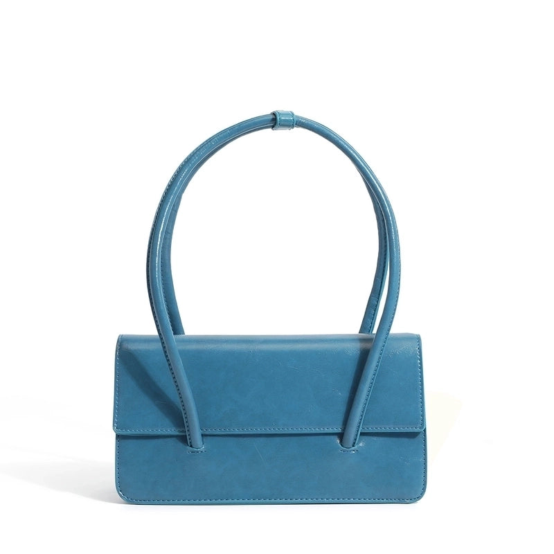 New Casual Fashion Oil Leather Solid Color Shoulder Tote Bag