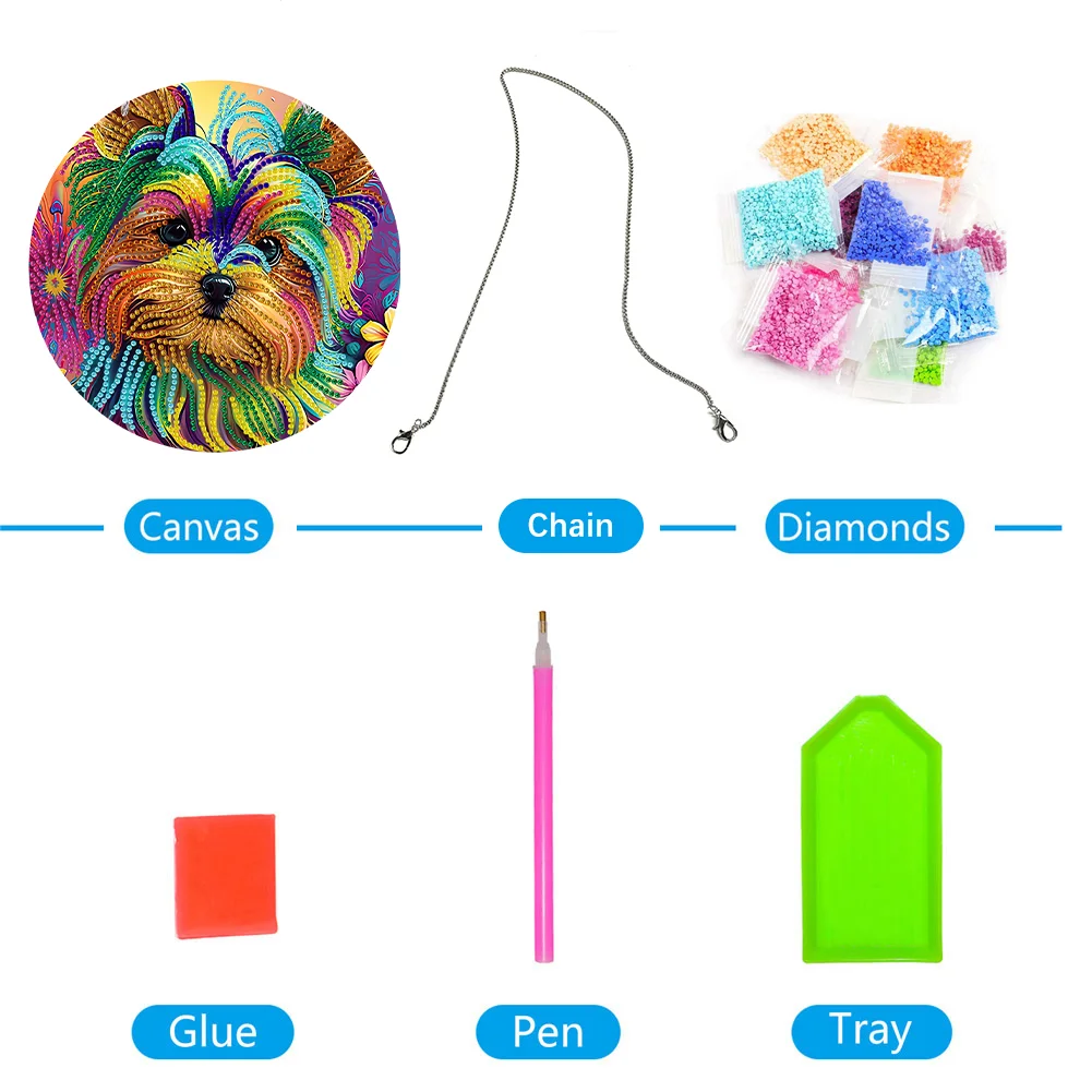 DIY Dog Crystal Diamond Pendant Single-sided 5D Round for Home Garden