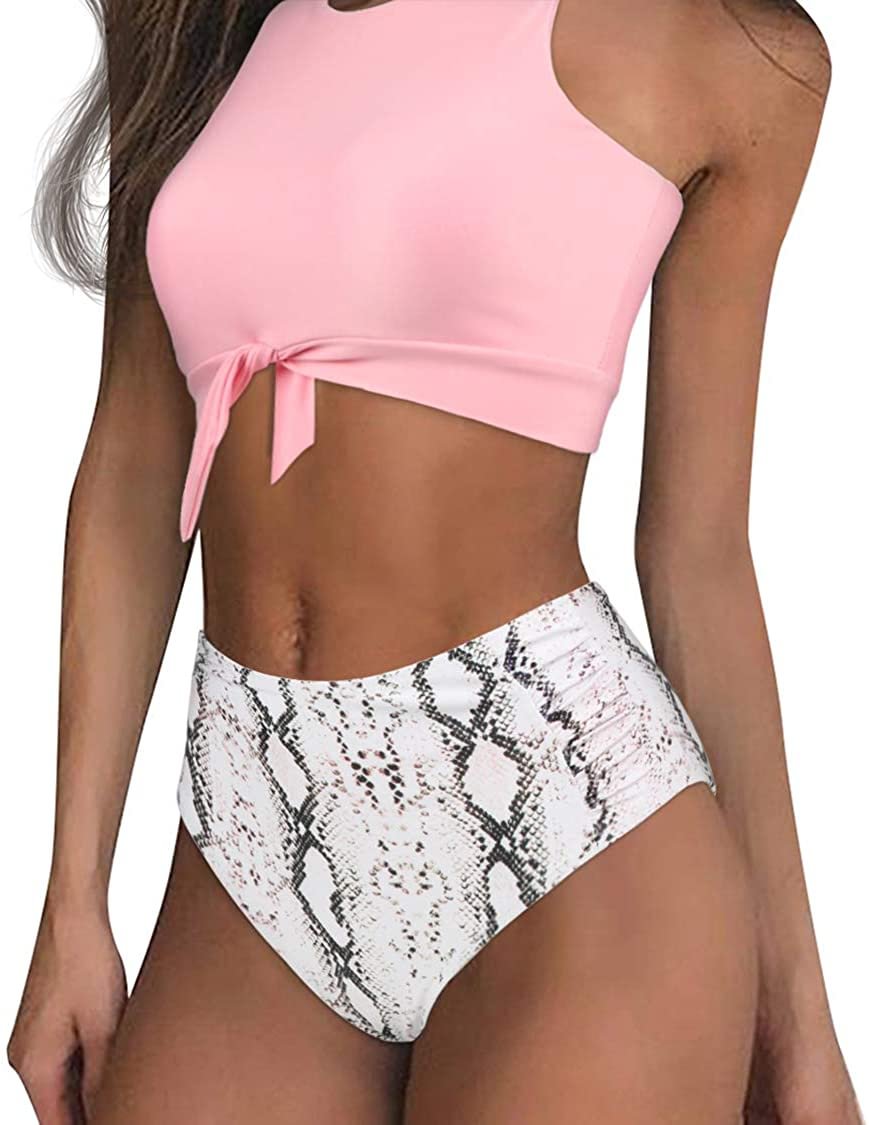 Women Knot Tankini Set Ruched High Waist 2 Piece Cute Swimsuits