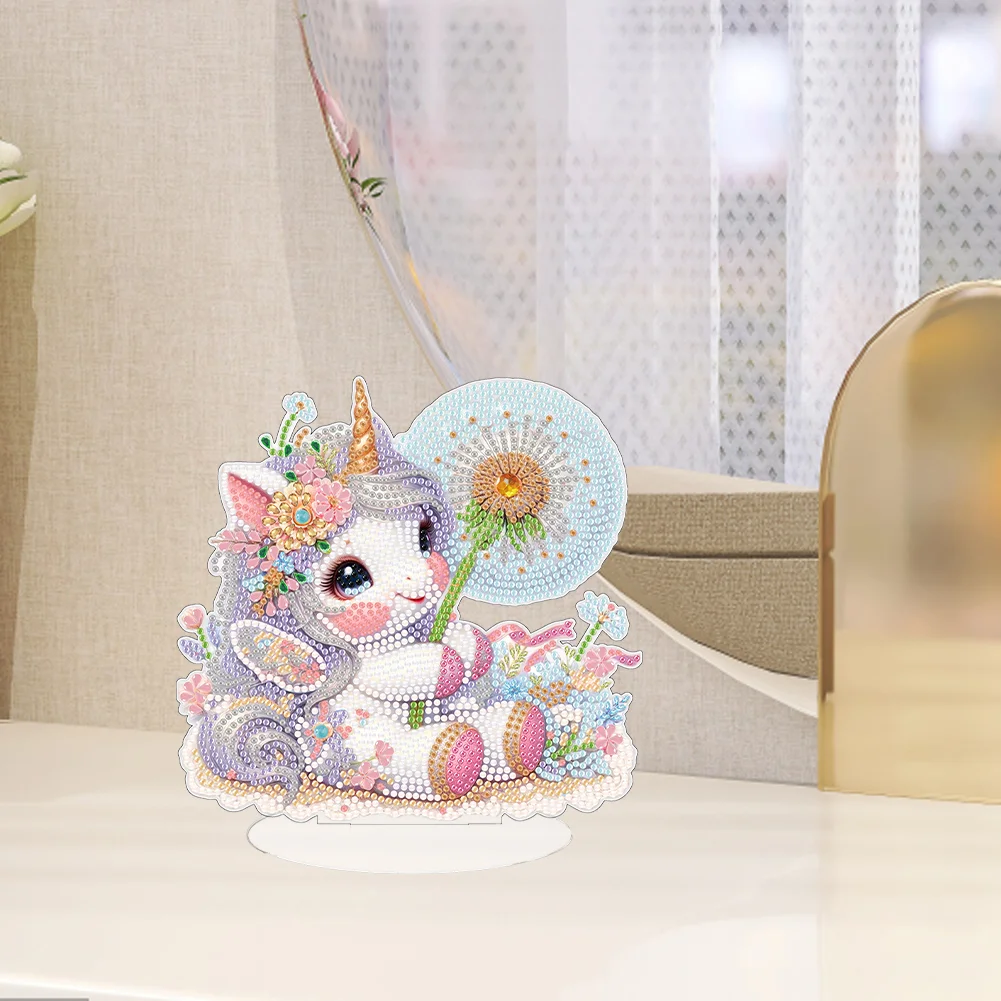 Single-Side Desktop Diamond Art Kits for Adults Beginner Kid (Dandelion Unicorn)