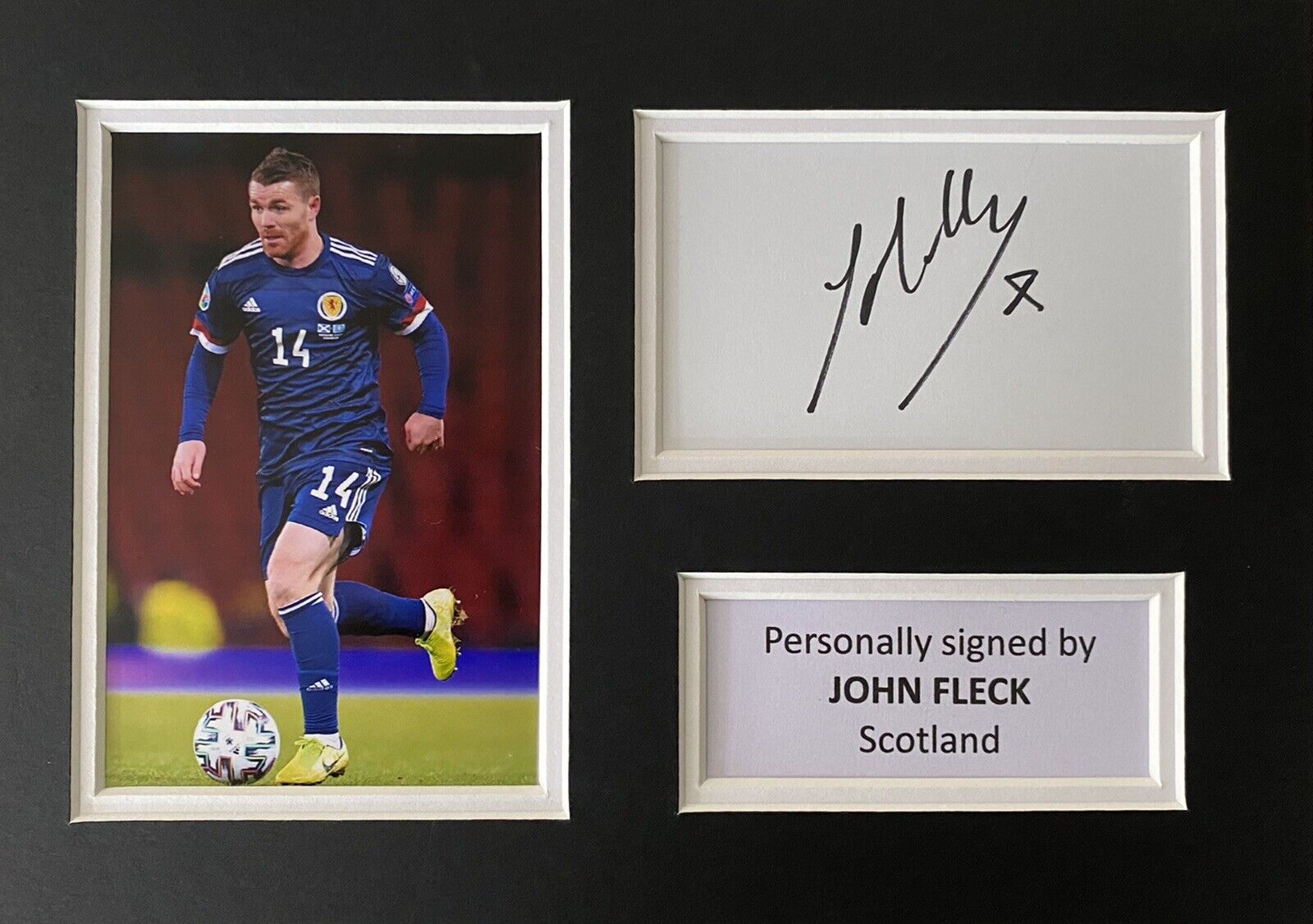 John Fleck Hand Signed White Card In A4 Scotland Mount Display