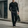 Men's Elegant Slim Round Neck Cable Knitted Sweater and Long Knitted Pants Set