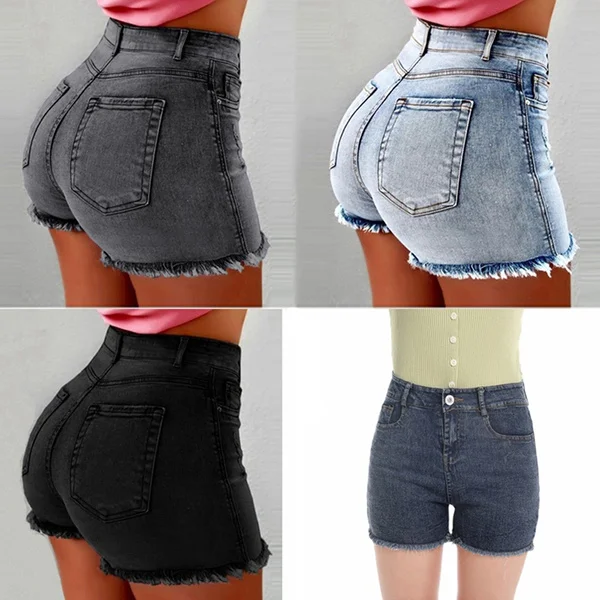 New Summer Women's Fashion Causal Stretchy Denim Shorts Jeans High Waist Shorts Washed Jeans Pants