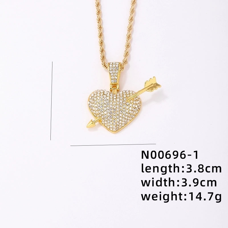 Hip-hop Rock Punk Heart Shape Stainless Steel Alloy Plating Inlay Rhinestones White Gold Plated Gold Plated Unisex Pendant Necklace